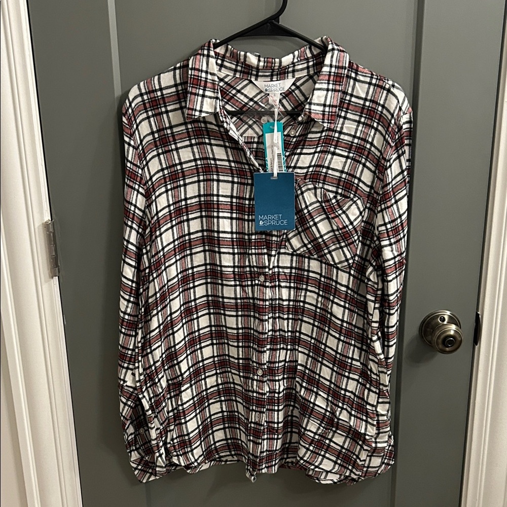 Market & Spruce Amelia Cozy Flannel Plaid Top stitch fix size large